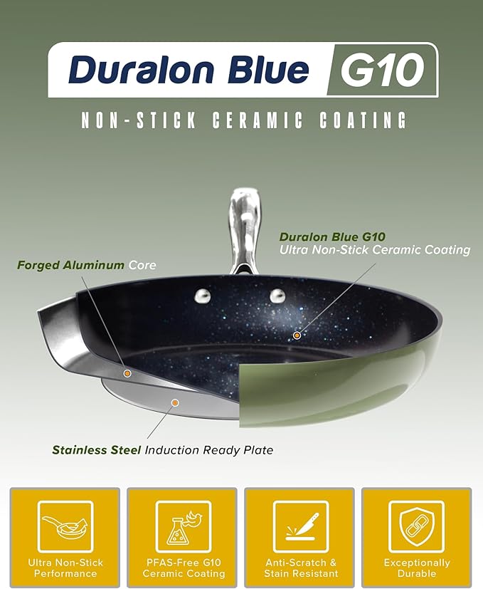 Nuwave Lux 13-Piece Premium Cookware Collection Healthy G10 Duralon Blue Ceramic Nonstick Ultra Durable PFAS-Free Lightweight &amp Works on All Cooktops