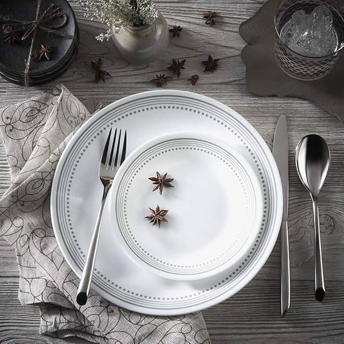 Corelle Vitrelle 18-Piece Service for 6 Dinnerware Set Mystic Gray &amp Vitrelle 28-oz Soup/Cereal Bowls Set of 6 Chip &amp Crack Resistant Dinnerware Bowls