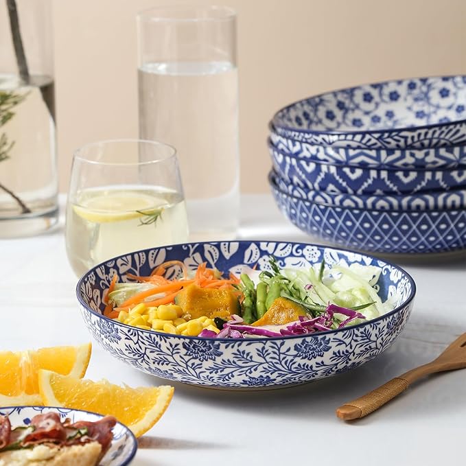Selamica 30-Pieces Ceramic Dinnerware Sets for 6 Scratch Resistant Plates and Bowls Sets Microwave and Dishwasher Safe Vintage Blue A
