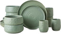 Stone by Mercer Project SHOSAI 16-Piece Stoneware Dinnerware Set Plates and Bowls Set Modern Dishware set fo 4 Sage