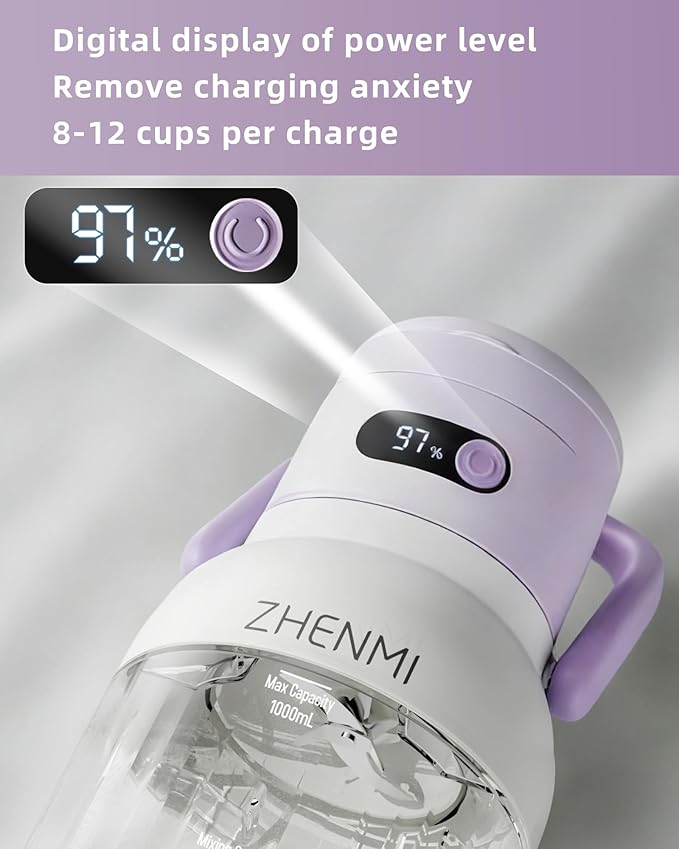Portable Blender Personal Smoothie &amp Shake Blender 33oz BPA-Free Vessel Leakproof Lid with Sip Spout USB-C Rechargeable Detachable &amp Easy-to-Clean Purple