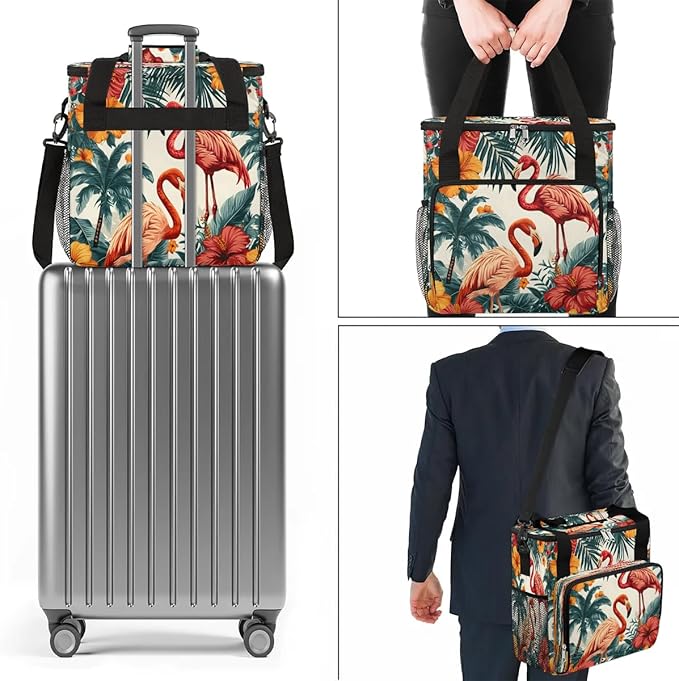 Flamingo Flower Leaves Coffee Maker Carrying Bag for Keurig K-Mini or K-Mini Plus Storage Portable Coffee Maker Travel Bag