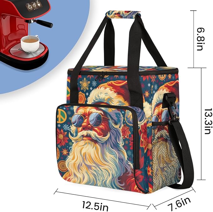 Abstract Santa Claus Coffee Maker Carrying Bag Fantastic Santa Claus Travel Storage Bag Compatible with K-Mini or K-Mini Plus Single Serve Coffee Brewer Carrying Case with Pockets &amp Shoulder Str