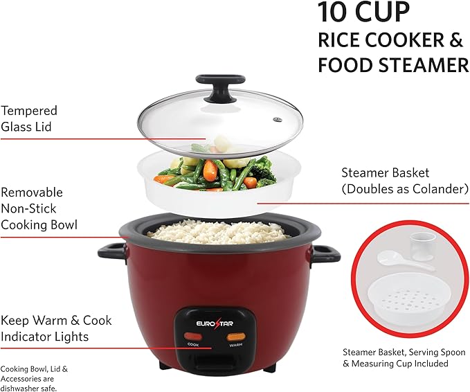 EUROSTAR 10-Cup Rice Cooker Red