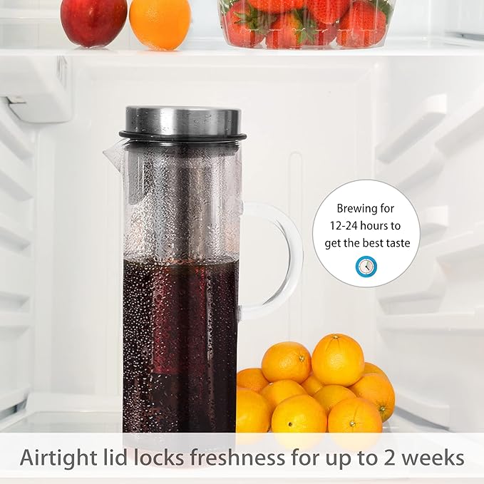 Deluxe Cold Brew Coffee Maker with Removable Stainless Steel Filter (Stainless Steel 44oz/1300ml/1.4QT)