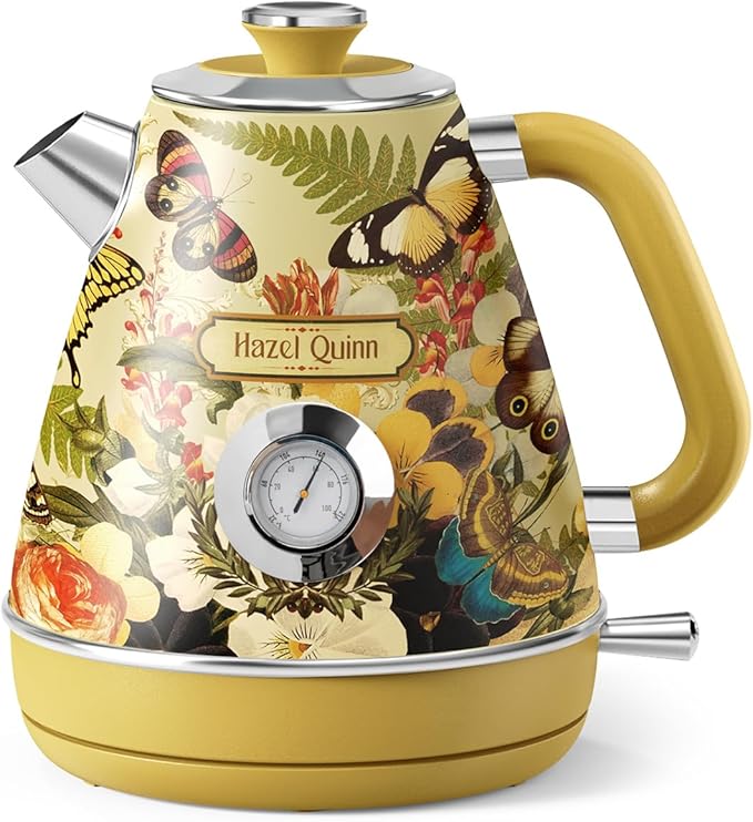 Hazel Quinn X Eduardo Recife Retro Breakfast Set 2-Slice Toaster &amp Electric Kettle Bundle 6 Browning Levels Extra Wide Slots 1200W Fast Boiling 1.7L Stainless Steel - Floral Artistic Design