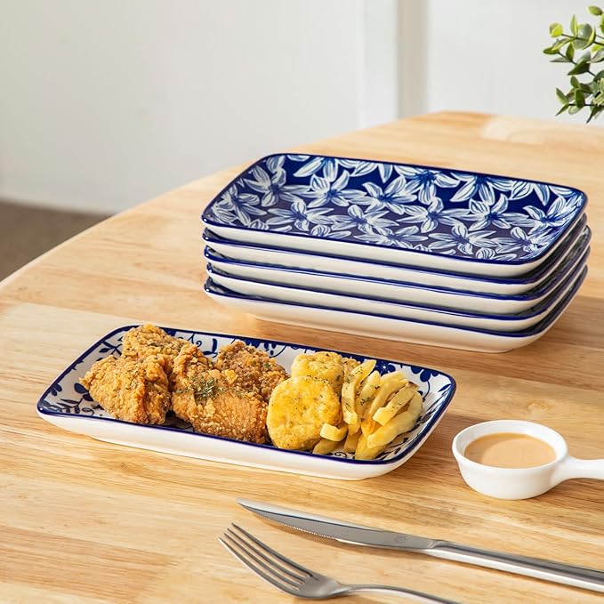 vancasso SELENE Plates and Bowls Set for 4 12 Pieces Dinnerware Sets 8.5 Inch Rectangular Salad Plates Set of 6 Ceramic Salad Plates for Sushi Dessert Appetizer