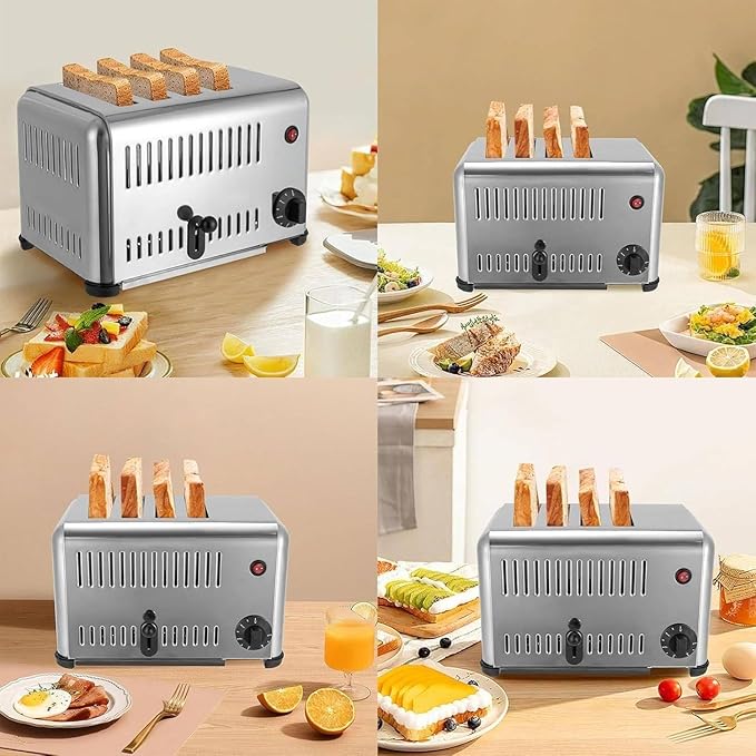 4 Slice Bread Toaster 2240W 110V 220V Stainless Steel Pop-Up Bread Baking Machine Adjustable Quantity Toaster with Timing Function Suitable for Home Restaurant Bakery
