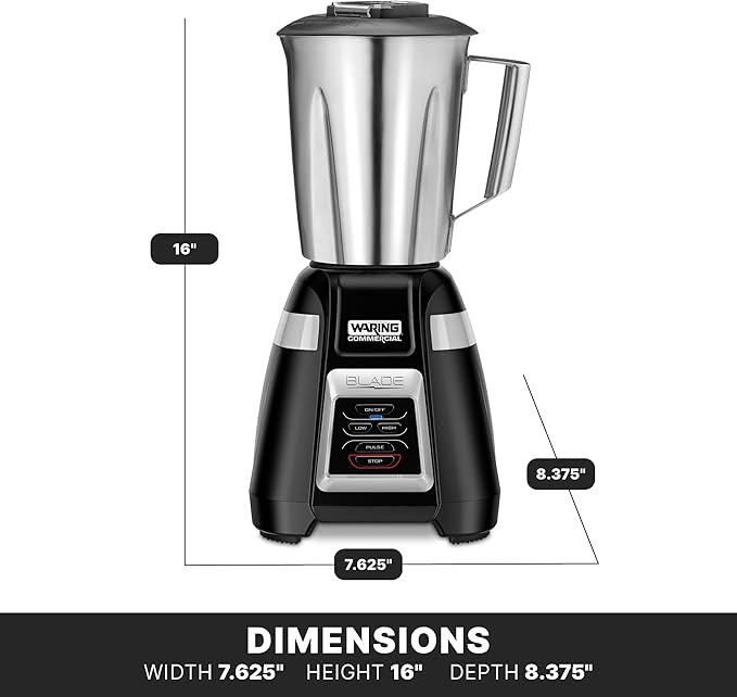 Waring Commercial BB320S Blade 1 HP Blender Touchpad Controls with 48 oz Stainless Steel Container 120V 5-15 Phase Plug Black