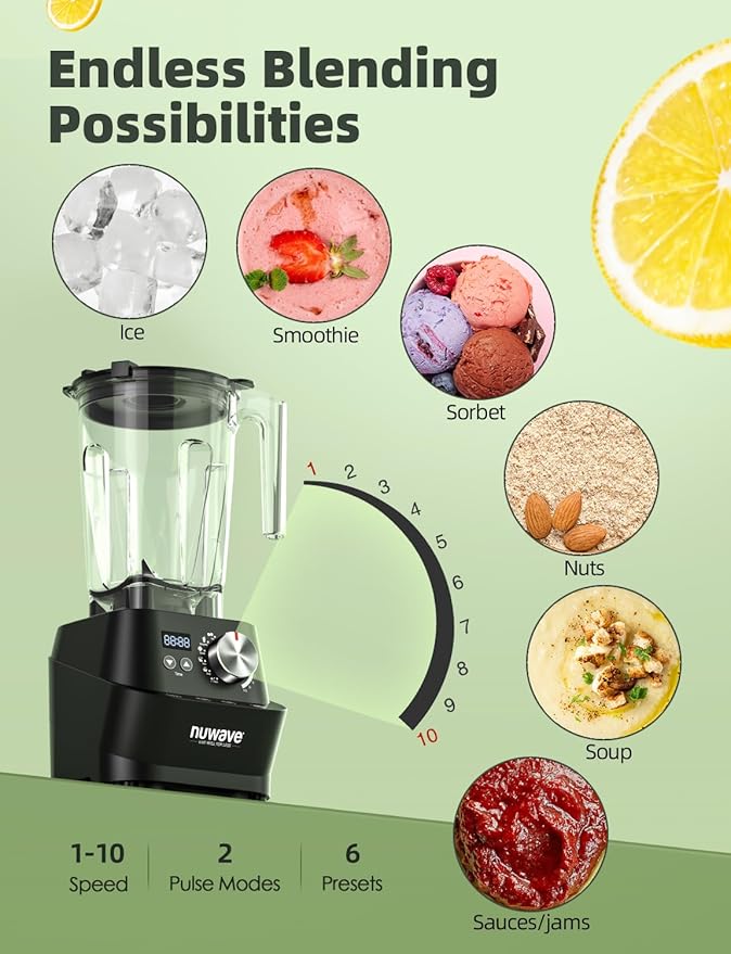 Nuwave Infinity Commercial Blender Heavy-Duty Smoothie Blender w/ 2.5HP Copper Motor &amp Laser-Cut Blades Last 100 Years Quick Ice Crushing 64oz Tritan Jar NSF Certified 10 Speeds Self-Cleani