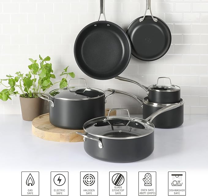 Martha Stewart Bosworth 10 Piece Hard Anodized Nonstick Aluminum Cookware Set - Black