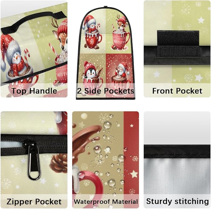Kitchen Aid Mixer Cover Christmas Snowman Deer Stand Mixer Cover Compatible with 6-8 Quarts Stand Mixers Dust Covers with Zipper Pocket Foldable Washable Kitchen Aid Organizer Bag