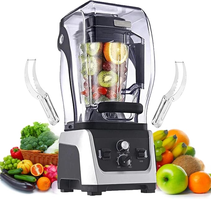 1680w Electric Stand Mixer for Kitchen Countertop Blenders Smoothie Maker Food Processors with 5mm Soundproof Cover and Double Stirer Blades (With 2 Fruit Cutters)2.5L