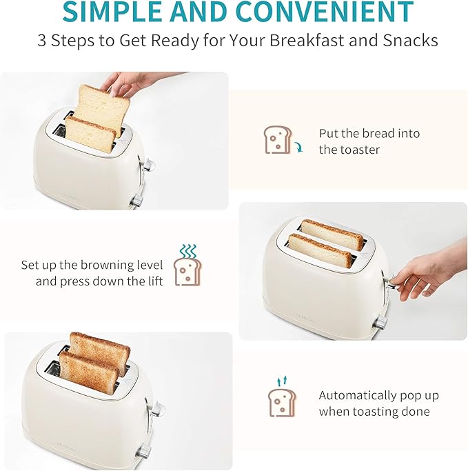 Ultrean Toaster 2 Slice with Extra-Wide Slot for Toasting Bagels Breads Waffles &amp More Stainless Steel Material with Removable Crumb Tray 6 Browning Settings