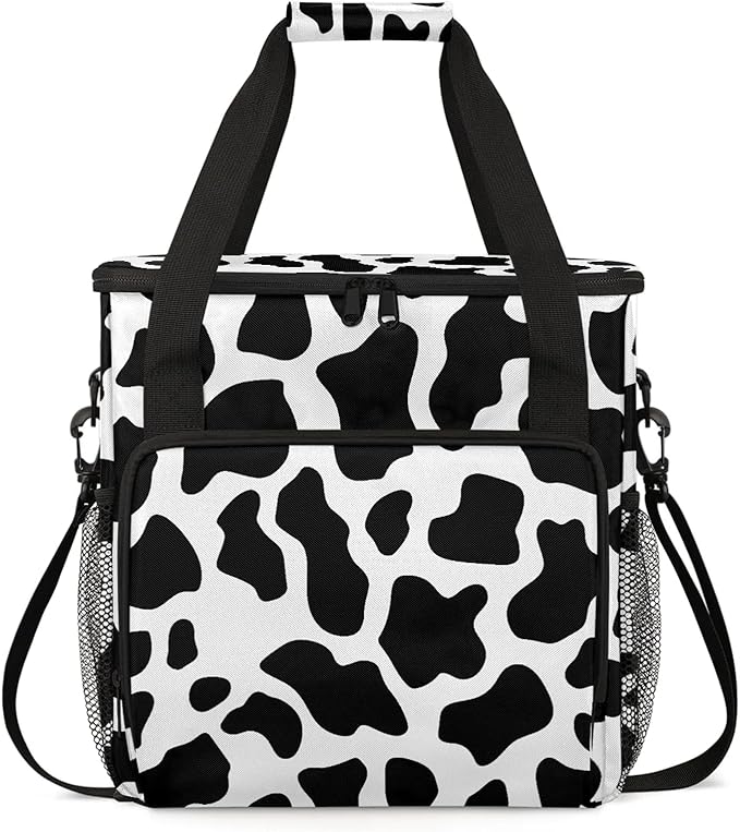 Cow Print Western Coffee Maker Carring Bag Large Insulated Storage Organizer Case Tote Bags with Shoulder Strap for Travel Work Picnic