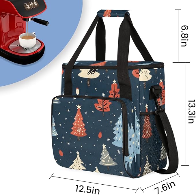 Modern Xmas Tree Coffee Maker Carrying Bag Portable Travel Storage Tote Bag Compatible with K-Mini or K-Mini Plus Single Serve Coffee Brewer Carrying Case with Multiple Pockets &amp Shoulder Strap