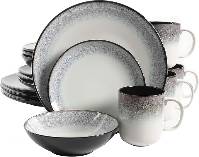 16-Piece Reactive Glaze Stoneware Dinnerware Set Teal Microwave &amp Dishwasher Safe