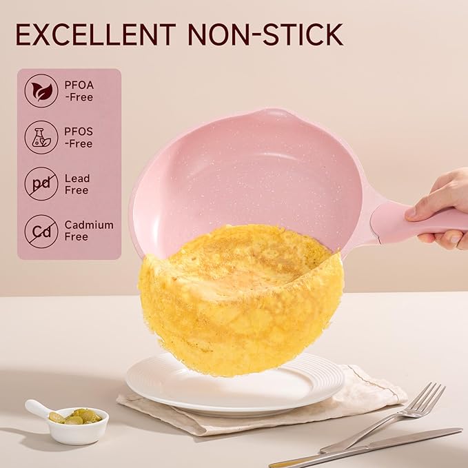 JEETEE Pink Pots and Pans Set Nonstick 23pcs Healthy Kitchen Cookware Sets Induction Cooking Set Pink Frying Pans Saucepans Sauté &amp Griddle &amp Crepe Pan (PFOA Free)