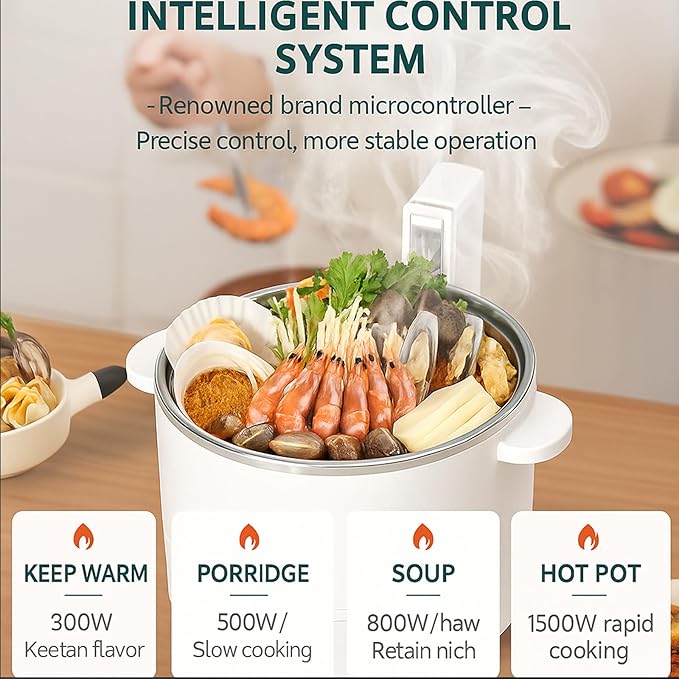 3L Low Sugar Rice Cooker with Lifting Steamer Basket Electric Stainless Steel Rice Maker Carb Reducing Fast Heating 3-Speed Touch Control Compact for Dorm Home Kitchen UseWhite