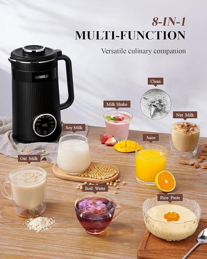32oz Automatic Soy Machine for Homemade Almond Oat Coconut Soy Plant Based Milks and Non Dairy Beverages with Delay Start/Keep Warm/Self-Cleaning/Boil Water Black