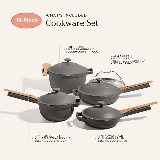 Our Place Cookware Set - Complete 13-Piece Set Including Always Pan 2.0 Mini Always Pan Perfect Pot and Mini Perfect Pot | Multifunctional Toxin-Free Nonstick | Replaces 36 Pieces | Char