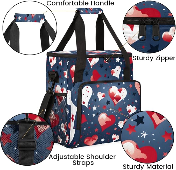 Glowing Patriotism 4th of July Coffee Maker Carrying Bag Travel Storage Bag Compatible with K-Mini or K-Mini Plus Single Serve Coffee Brewer Carrying Case with Multiple Pockets &amp Shoulder Strap