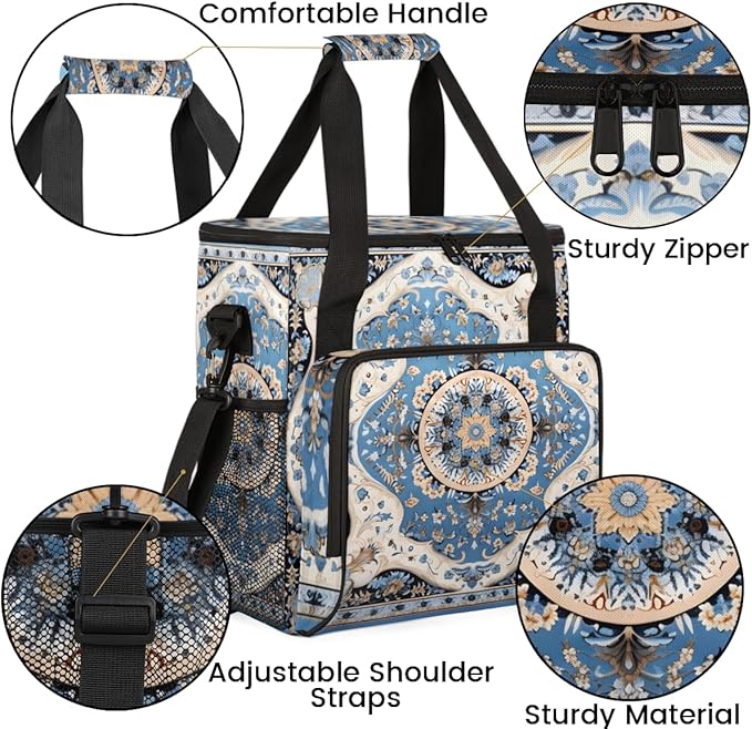 Rich Damask Coffee Maker Carrying Bag Retro Flower Travel Storage Bag Compatible with K-Mini or K-Mini Plus Single Serve Coffee Brewer Carrying Case with Multiple Pockets &amp Shoulder Strap