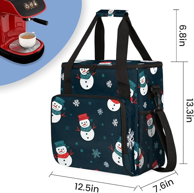 Christmas Snowman Coffee Maker Carrying Bag Oil Painting Snowman Travel Storage Bag Compatible with K-Mini or K-Mini Plus Single Serve Coffee Brewer Carrying Case with Pockets &amp Shoulder Strap