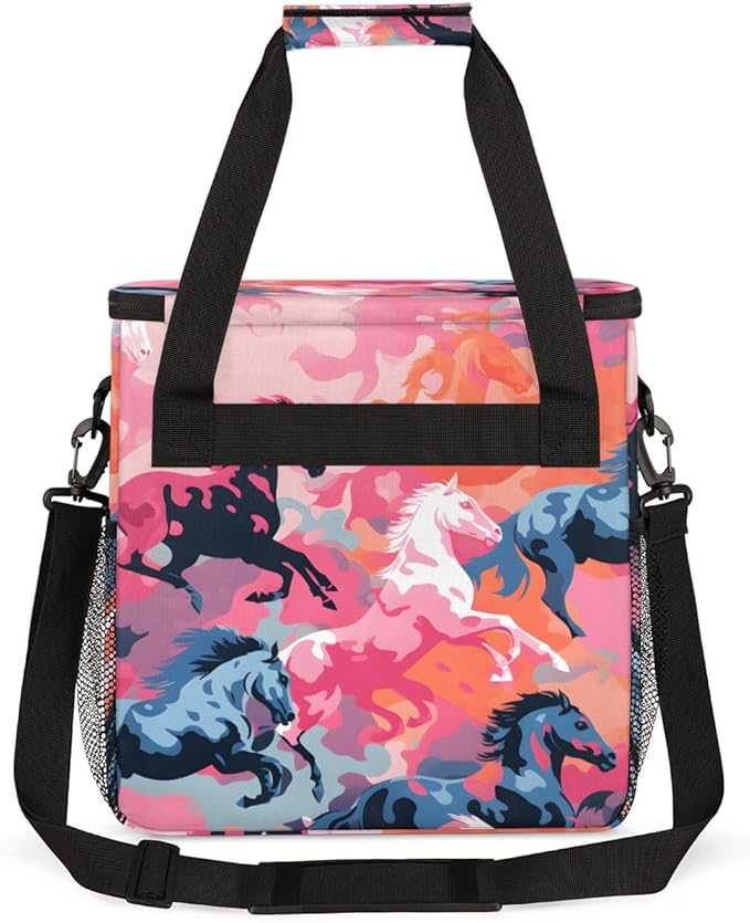 Abstract Horse Coffee Maker Carrying Bag Pink Horse Travel Storage Bag Compatible with K-Mini or K-Mini Plus Single Serve Coffee Brewer Carrying Case with Multiple Pockets &amp Shoulder Strap