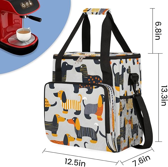 Cartoon Geometric Dog Coffee Maker Carrying Bag for Keurig K-Mini or K-Mini Plus Storage Portable Coffee Maker Travel Bag