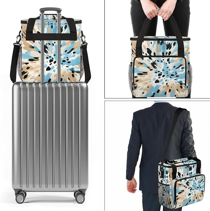 Blue Black Print Coffee Maker Carrying Bag Portable Travel Storage Tote Bag Compatible with K-Mini or K-Mini Plus Single Serve Coffee Brewer Carrying Case with Multiple Pockets &amp Shoulder Strap