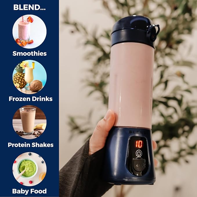 BLENDi Pro+ Portable Blender (17.5oz Navy Blue) – Powerful Ice Crushing 120W Motor USB-C Rechargeable Cordless Personal Blender Smoothies &amp Shakes – BPA-Free Self-Cleaning Travel-Friendly