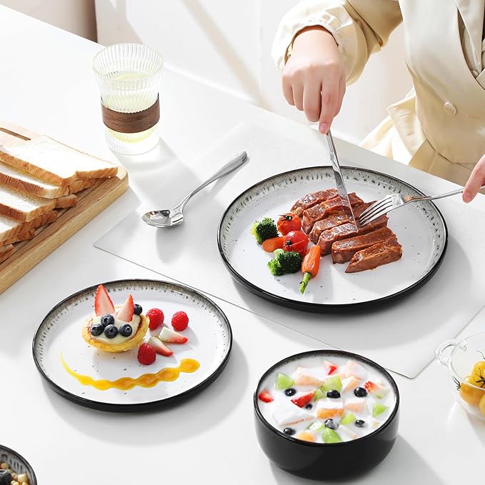 vancasso PLAYA Plates and Bowls Sets 24 Pieces Beige Dinnerware Sets for Kitchen Reactive Glaze Dishes Set for 8 Dishwasher and Microwave Safe