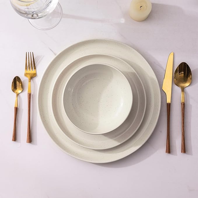 AmorArc Ceramic Dinnerware Sets for 6 24Pieces Handpainted Plates and Bowls Set with Rustic Terracotta Underside Scratch Resistant Stoneware Dishes Set Dishwasher &amp Microwave Safe