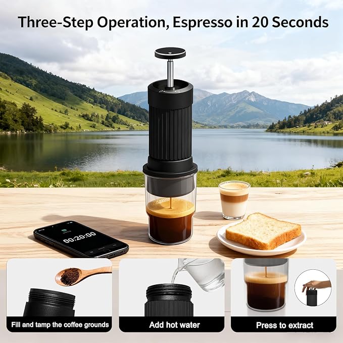 Hand Press Espresso Maker 3 in 1 Combines French Press Espresso Extraction 9 Bar Travel Coffee Maker All-aluminum Alloy Body with Double-layer 304 Filtration Suitable for Home Camping Travel Office
