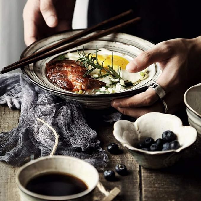 Ceramics Dinner Sets Retro Steak Plates and Cereals Bowls Sets | 36 Pieces Gradient Thread Porcelain Dinnerware Combination Set for Wedding Gifts and Restaurant