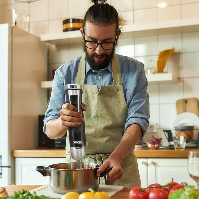 VEVOR Hand Blender 8 Variable Speeds Immersion Blender Stainless Steel Handheld Blender Powerful Motor Hand Mixer USB Charging Cable Multi-purpose Easy Control Grip Stick Mixer