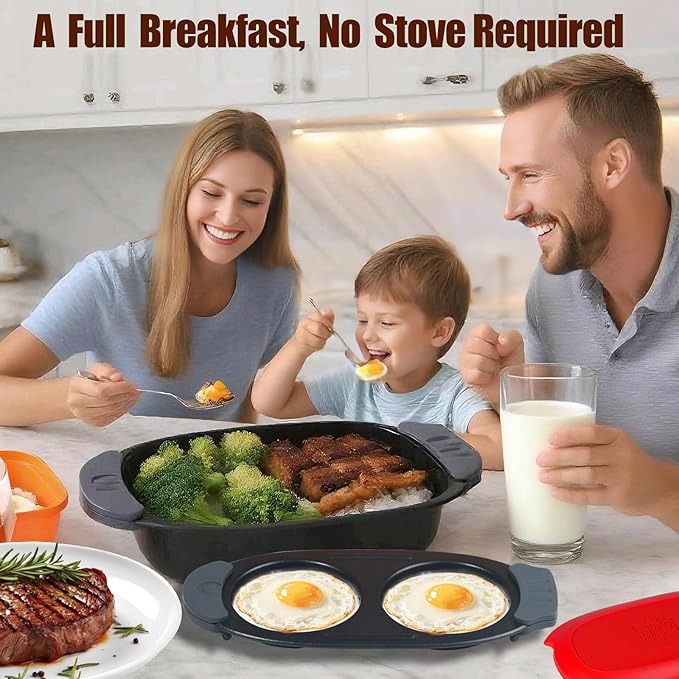 Quick-Heat Microwave Egg Cooker and 33 OZ Microwave Grill Combo | 2-Piece Breakfast Maker Set for Grilling Frying Crisping Meat Bacon Pancakes &amp Veggies | Dishwasher Safe &amp Non-Stick for K