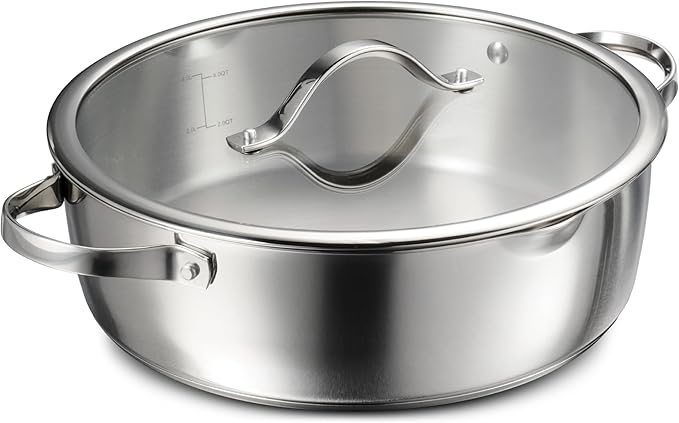 Tramontina Tempo Tri-Ply Base Stainless Steel 6-Quart Braiser Pan with Glass Lid Induction-Ready Oven-Safe Dishwasher-Safe