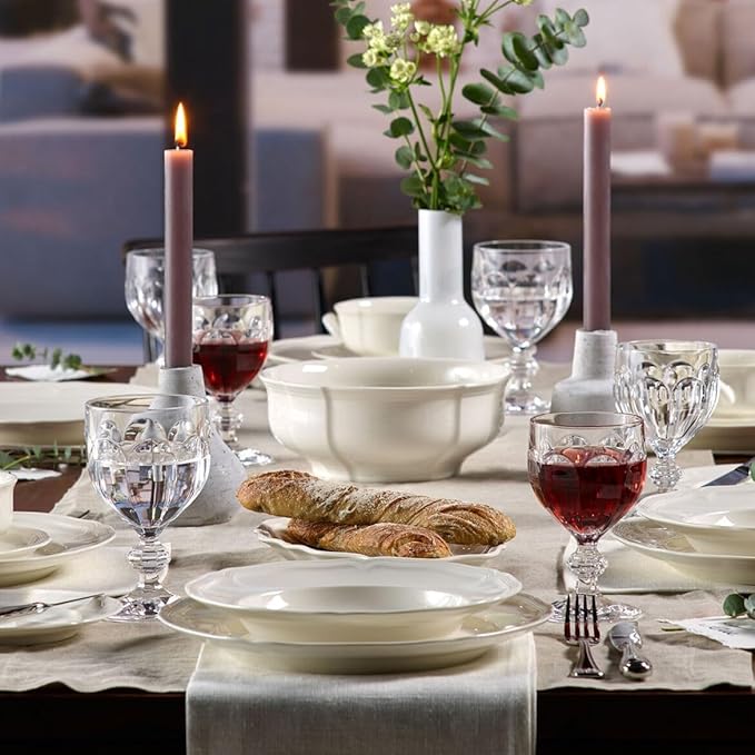 Villeroy &amp Boch Manoir Collection 18-Piece Dinnerware Set Plates &amp Bowls Premium Porcelain Made in Germany Dishwasher &amp Microwave Safe Rich Creamy White