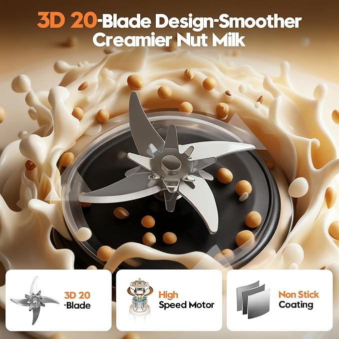 8-in-1 Nut Milk Maker Machine 50oz Glass Soy Almond Oat Milk Maker with 20 Blades Delay Timer Constant Temperature Self-Cleaning Overheat Protection Recipe Included