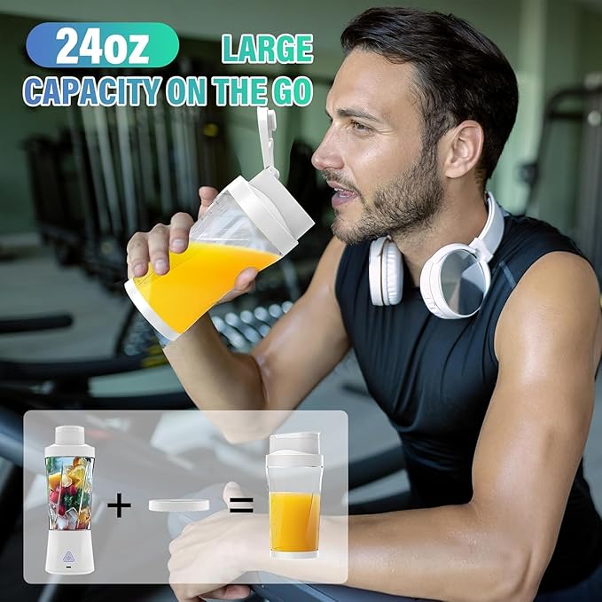 Portable Blender 360W Personal Blender for Shakes and Smoothies for Kitchen 24 Oz BPA Free Traveling Juicer Cup and Lid with 6 Blades Self Cleaning Portable Juicer for Kitchen/Travel/Gym White