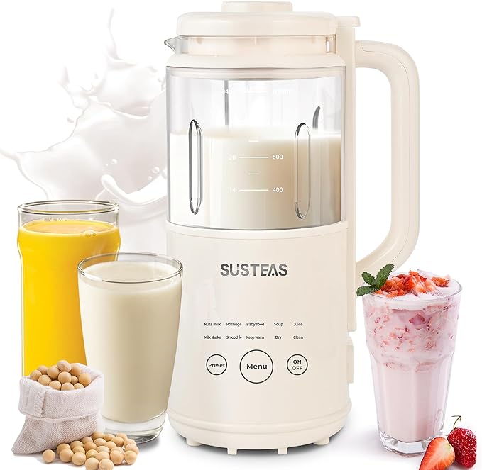 SUSTEAS 10 in 1 Nut Milk Maker Machine 34oz Soy Milk Maker for Almond/Oat/Soy Milk Juice Milkshake Rice Paste No Filtering Needed Almond Cow Milk Machine Maker with Self Cleaning Beige