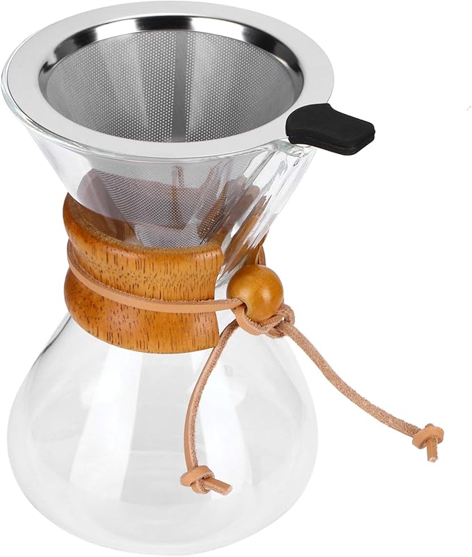 Pissente Pour Over Coffee Maker High Temperature Glass Manual Coffee Dripper Brewer Coffee Drip Brewing Pot with Stainless Steel Filter for Home Café Restaurant Camping (400ml)