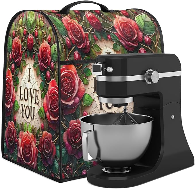 cfpolar Kitchen Aid Mixer Cover Compatible with 6-8 Quarts Flower Red Rose Stand Mixer Cover Kitchen Aid Mixers Accessories Appliance Organizer Bag Dust Covers with Zipper Pocket