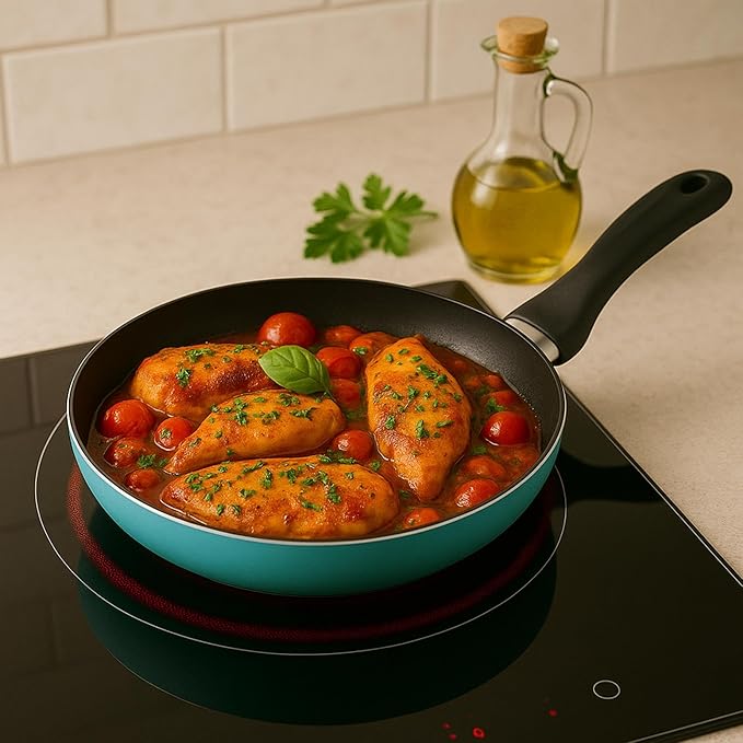 5 Piece Stainless Steel Cookware Set + 3 Piece Pan Set Diameter 16 x 20 x 24 cm Pressed Aluminium Sky Blue