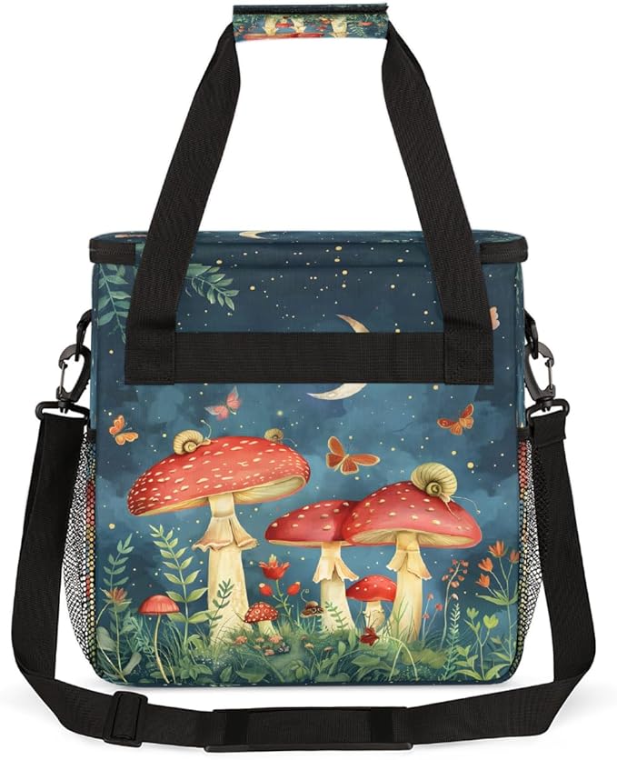 Mushroom Butterfly Moon Coffee Maker Carring Bag Travel Carrying Storage Tote Bag Compatible with Keurig K-Mini or K-Mini Plus Portable Single Serve Coffee Brewer Case with Pockets for K-cup Pods
