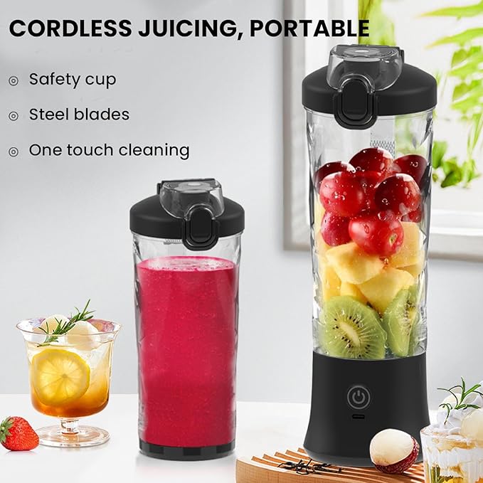 Portable Blender 150W 600ml 18000RPM USB Rechargeable Mini Juicer Cup Electric Fruit Mixer with Stainless Steel Blades for Travel