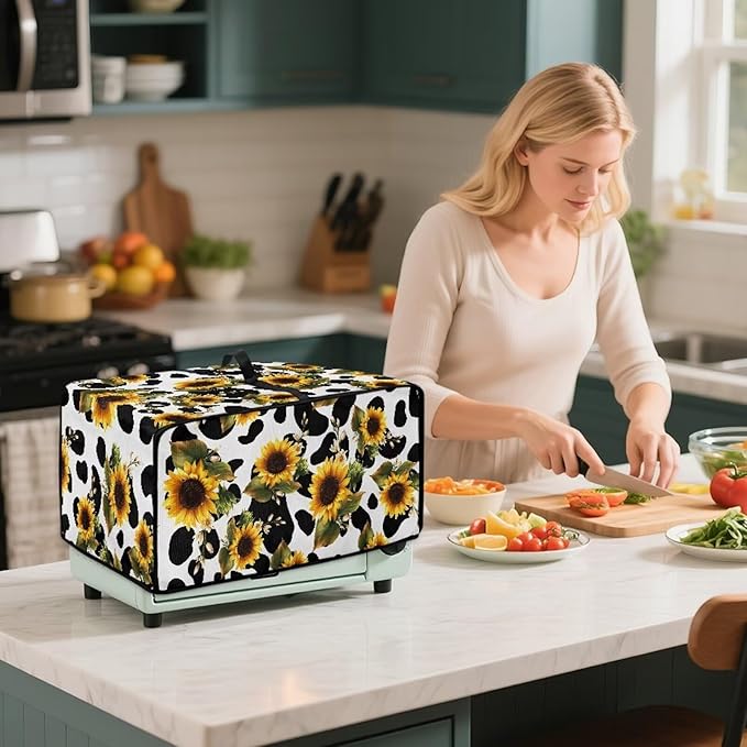 Doojoayie Small Appliance Covers 4 Slice Toaster Cover Universal Fit Kitchen Appliance Dust Protector Compatible with Toaster Oven/Bread Machine/Air Fryer Sunflower Print