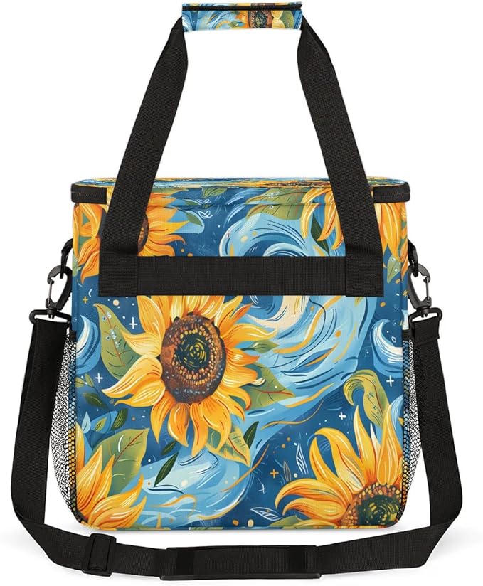 Abstract Sunflowers Design Coffee Maker Carrying Bag Compatible with K-Mini or K-Mini Plus Portable Single Cup Coffee Maker Case with Pockets for K Cup Pods